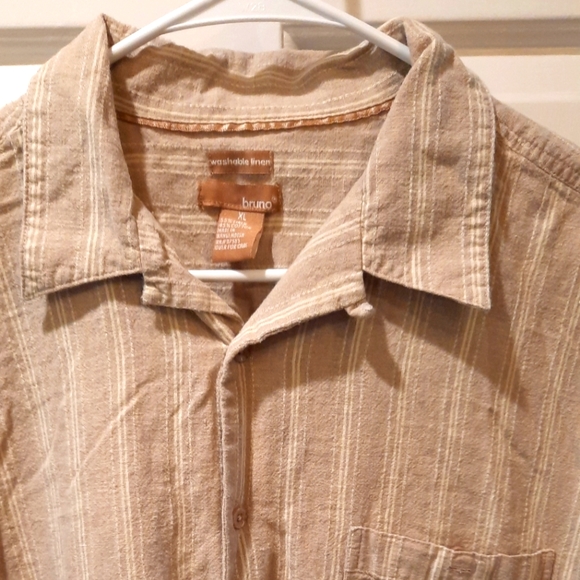 Bruno Tan/Cream Linen Blend Striped Button Down Shirt size XL - Picture 3 of 6